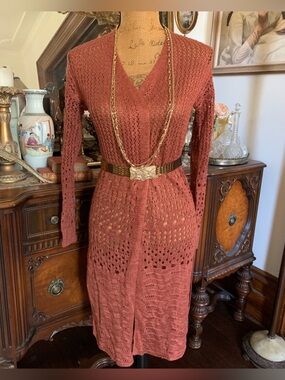 Vintage Rust Country Boho Fall Autumn Winter Sweater Cardigan